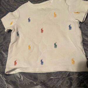 Ralph Lauren White and Red Short Sleeve Tee with Multi-Color Embroidery